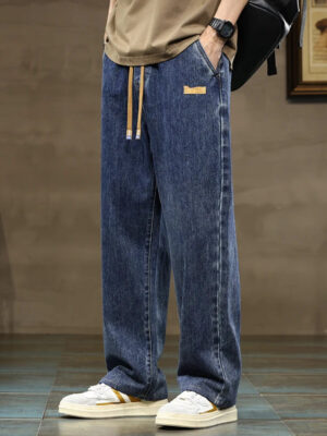 S8b04775aaac24050bf1c3d422bd7108dP.jpg Men Straight Leg Blue Gray Loose Y2K Drawstring Jeans Streetwear Casual Wide Denim Pants Male Baggy Stylish Harajuku Trousers