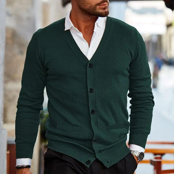 S8b29a111928d462c86d63548b1edd373e.jpg Spring Autumn Mens Solid Color Knitted Cardigan Fashion V-Neck Long Sleeve Slim Fit Sweater Coat with Pockets Men Knit Outwear