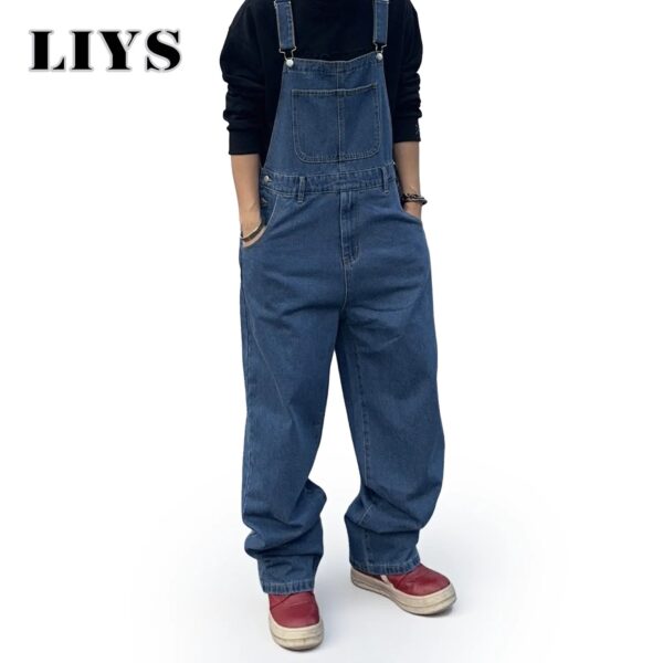S8b7027a57a354d06a0e1b4c92890447eS.jpg Overalls for Men Denim Suspenders Simple Baggy Jeans Men's Street Casual Solid Mid Waist Loose Washed Jumpsuits Length Tracksuit