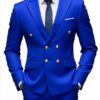 Men Double Breasted Suit Black Slim Fit High Quality Wedding Costume Party Prom Gold Button Male Suits