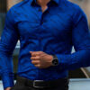 Men's shirt fashion geometric line print long sleeve shirt business office casual slim versatile daily outdoor commuting top