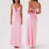 S8d07967ca4c24ffb965360151d5a7de0B.jpg Combhasaki Women's Elegant Solid Color Adjustable Thin Shoulder Straps Cutout Tie-Up Front Backless Summer Long Cami Silky Dress
