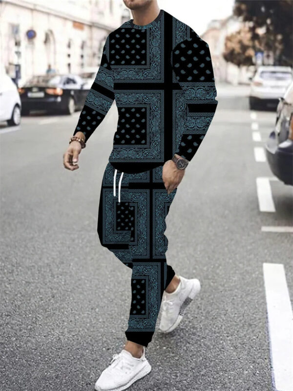 S8d22385732c6460181f8c11333c2a129m.jpg Autumn Men's Sportswear Suit Mens Long-sleeved T-shirt Long Pants Suit Retro Quilted Print Casual Street Tops Two-piece Clothing