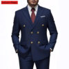 Men Double Breasted Suit Black Slim Fit High Quality Wedding Costume Party Prom Gold Button Male Suits