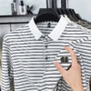 S8e19a19e5b4845148428ed0b17d1cf0dq.jpg Men's Striped Long Sleeved T-shirt Polo Shirt Button Up Men's Stand Up Collar, Winter Double-sided German Velvet Base Shirt