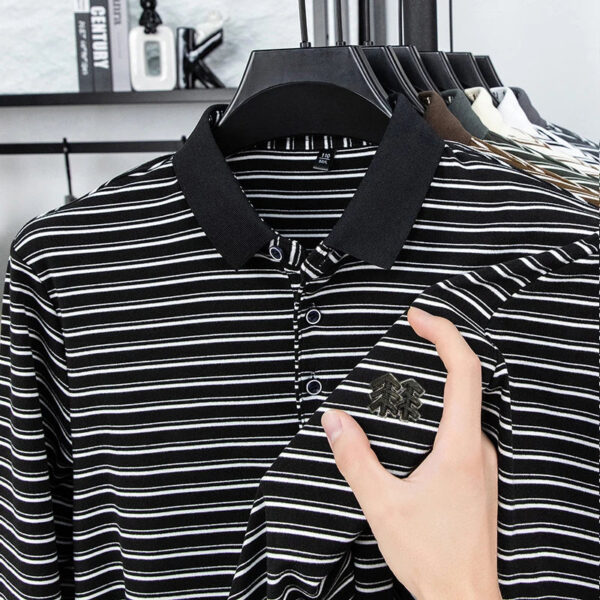 S8ef6b83ee3974067be0e1ec8f54165dew.jpg Men's Striped Long Sleeved T-shirt Polo Shirt Button Up Men's Stand Up Collar, Winter Double-sided German Velvet Base Shirt