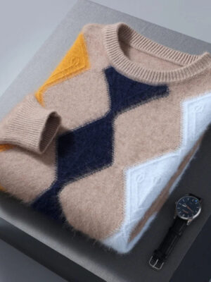 S8f28163da3d54c1a890f57a79a44d26fK.jpg New cashmere men's round neck in autumn and winter Korean version of mink cashmere sweater thickened leisure warm wool knitted b