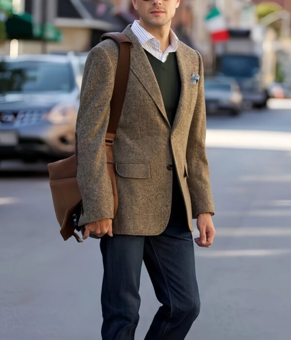 Vintage Winter Tweed Suits Brown Tweed Men Suits With Patch Design Costume Homme Smart Business Formal Wedding Suits 1 Pieces
