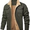 Men's Jackets Winter Faux Shearling Lined Windproof Warm Coat Black Buttoned Parka Pockets Comfortable Casual Tops US Size