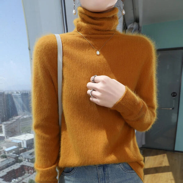 S8f5b771402184d2b8655b07c190ab5d83.jpg Autumn And Winter New 100% Pure Mink Cashmere Sweater Women's Pile Collar Pullover Slim Sweater Knitted Bottoming Shirt