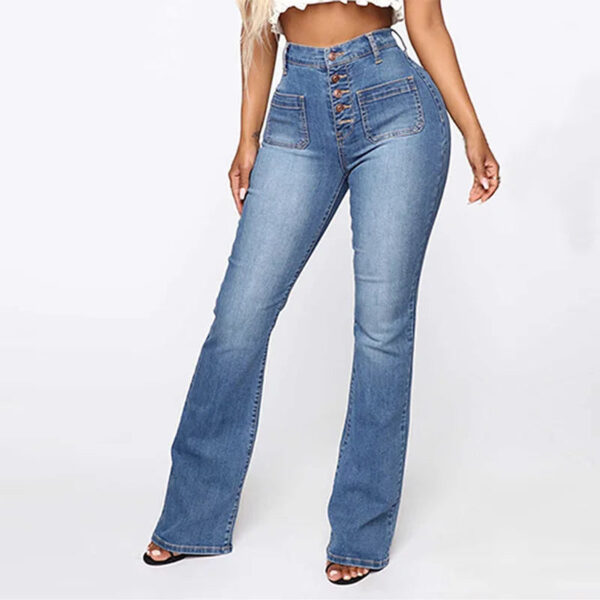 S8f7b5337c61f4c0ea7c2f05f41d4bb7bY.jpg Europe and The United States Slim High Waist Breasted Jeans, Women's Spring and Autumn Fashion Wash Slightly Flared Pants Jeans