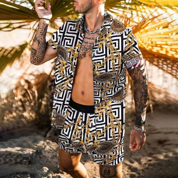 S8fb9b310d3004853b44174a49a1c0f376.jpg 2024 Summer Men's Fashion Leopard Print Short Sleeve Shirt And Shorts Set Beach Style T Shirt Breathable Shorts Two Piece Set