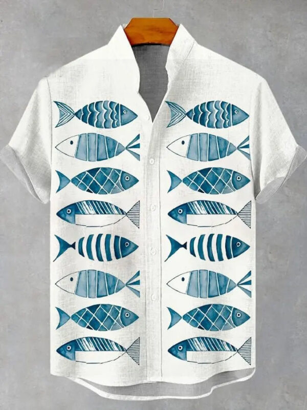S8fe8c4b5d809439f933d0b4aebb170d3i.jpg 2025 elegant fish print men's new linen comfortable breathable fabric short sleeved shirt for fishing enthusiasts to wear