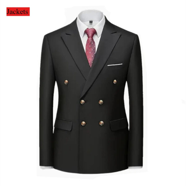 Men Double Breasted Suit Black Slim Fit High Quality Wedding Costume Party Prom Gold Button Male Suits