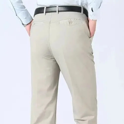 S91344a45ca6f4dc990100123f853c30d6.jpg New Arrival 100% Cotton Summer Autumn Men's Casual Pants Fashion Solid Black Beige Gentle Thicken Trousers Brand Smart Suit Pant