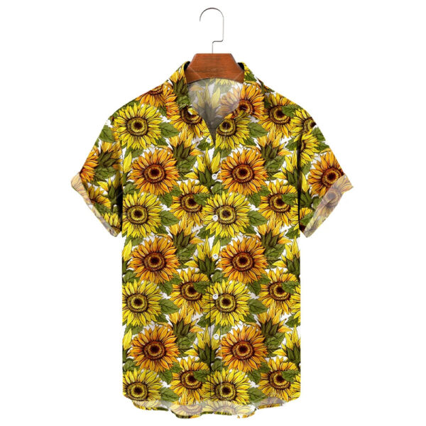 S91c07fcc9a1441a5b21f193815eab9abO.jpg Men's Hawaiian Shirt, 3D Sunflower Print T-Shirt, Floral Single Row Button Lapel, Large 5XL, Casual Style, Beach To