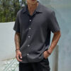 S91f6a051fc1d46a993a96bee502ecb0aM.jpg Men's Casual Shirt Summer Short Sleeve Male Clothing Hip Hop Streetwear Plus Tops Black White Tee Fashion Baggy Shirt For Men
