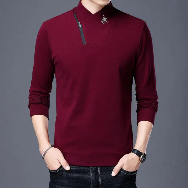 Double Sided Velvet Men Casual Sweater Fashion Versatile Autumn Winter Long Sleeve Solid Embroidered Button Bottoming Pullovers