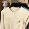 S936838f5f5374b238b6b09e2faad2fbdb.jpg Autumn/Winter 2025 Anti Pilling Sweater Embroidered Fried Dough Twists Solid Long Sleeve Knitwear Men's Undercoat