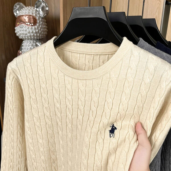 S936838f5f5374b238b6b09e2faad2fbdb.jpg Autumn/Winter 2025 Anti Pilling Sweater Embroidered Fried Dough Twists Solid Long Sleeve Knitwear Men's Undercoat