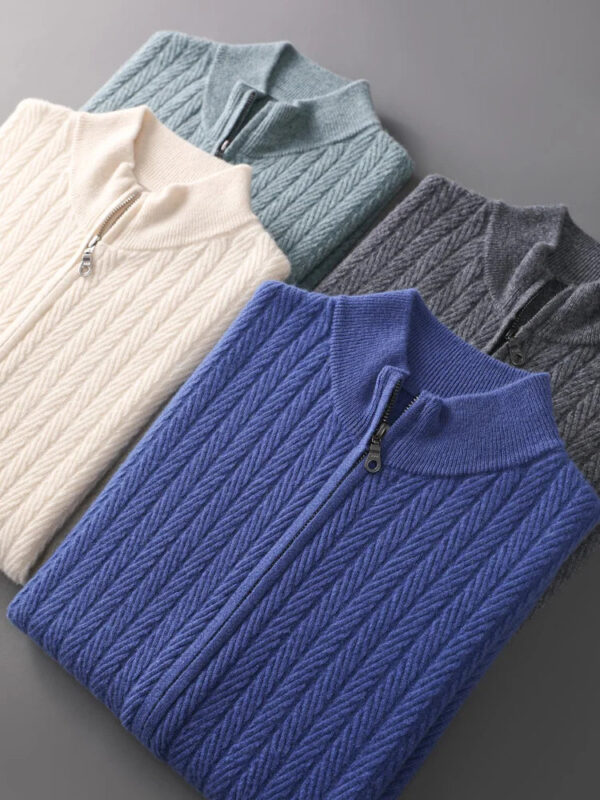 S93890df2273f4c0a980ca3adae747a32b.jpg Thick Men's Mock Neck Cardigan 100% Merino Wool Sweater Autumn Winter Smart Casual Cashmere Knitwear Jacquard Texture Clothing