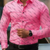 Men's shirt fashion geometric line print long sleeve shirt business office casual slim versatile daily outdoor commuting top