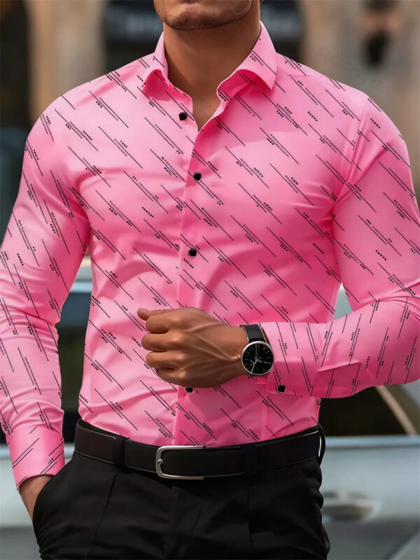 Men's shirt fashion geometric line print long sleeve shirt business office casual slim versatile daily outdoor commuting top