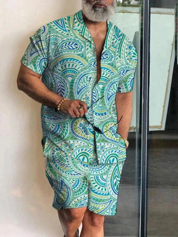 S9514c83194bc4105a0a7b586b413411eT.jpg 2024 Summer Men's Temperament Shirt Set Men's Hawaii Vacation Short Sleeve Top Drawstring Shorts 2 Pcs Boutique Party Dresses