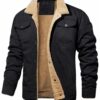 Men's Jackets Winter Faux Shearling Lined Windproof Warm Coat Black Buttoned Parka Pockets Comfortable Casual Tops US Size