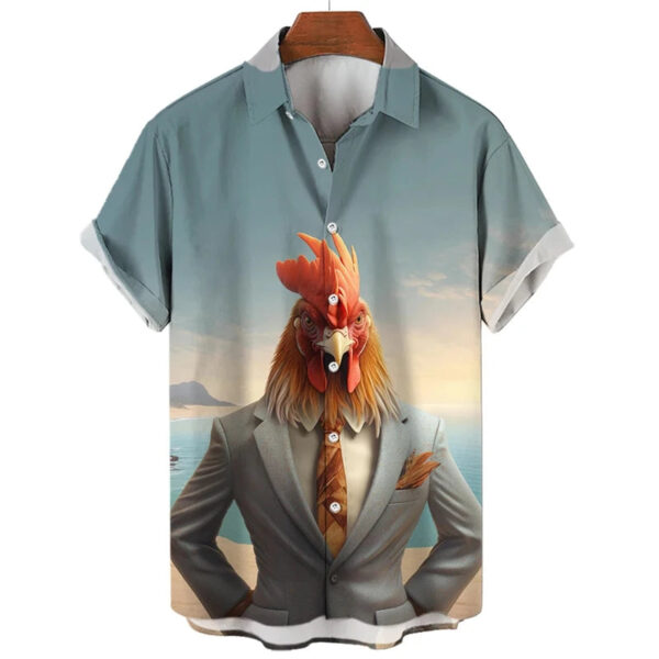 Funny Chicken Graphic Shirts For Men Clothes Cute Cartoon Hawaiian Short Sleeve Fashion Animal 3D Print Blouses Y2k Beach Shirts