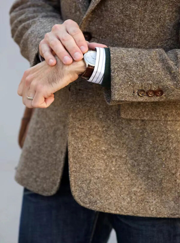 Vintage Winter Tweed Suits Brown Tweed Men Suits With Patch Design Costume Homme Smart Business Formal Wedding Suits 1 Pieces