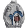 S9675c51f9d7a49ccb7ad38680d64af16C.jpg Shark Sweater Men Winter Cartoon Harajuku Korean Y2k Oversized Turtleneck Hip Hop Loose Knit Jumper Pullover High Collar Sweater