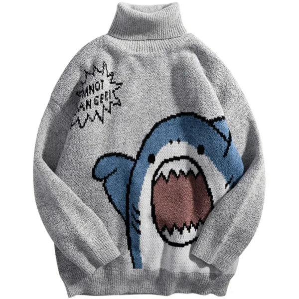 S9675c51f9d7a49ccb7ad38680d64af16C.jpg Shark Sweater Men Winter Cartoon Harajuku Korean Y2k Oversized Turtleneck Hip Hop Loose Knit Jumper Pullover High Collar Sweater