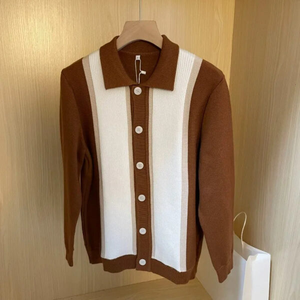 S96ea4d160db146509f652dfc994ef1a4z.jpg Mens Clothes Trendy Contrast Color Patchwork Button Sweater Cardigan Autumn Winter Polo Collar Long Sleeve Loose Knitted Jackets