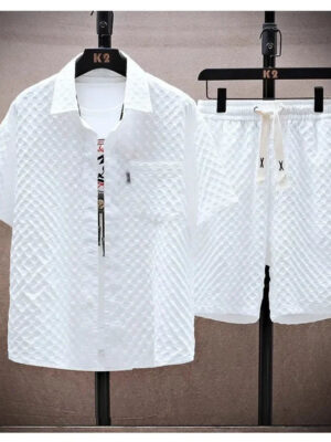 S97399b6396714e719d97aa79173354b5J.jpg Casual Thin Sports Two-piece Set 2024 Summer Ice Silk Suit Men's Trendy Short Sleeve T-shirt Shorts One Set