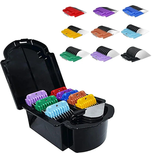 S977603ad3e4c45c59c00407cede08933Z.jpg Animal Stainless Steel 9 Color Guide Comb Set For Most Oster/Wahl/Andis Detachable Clippers (ONLY Snap on Size #10/15/30 blades)