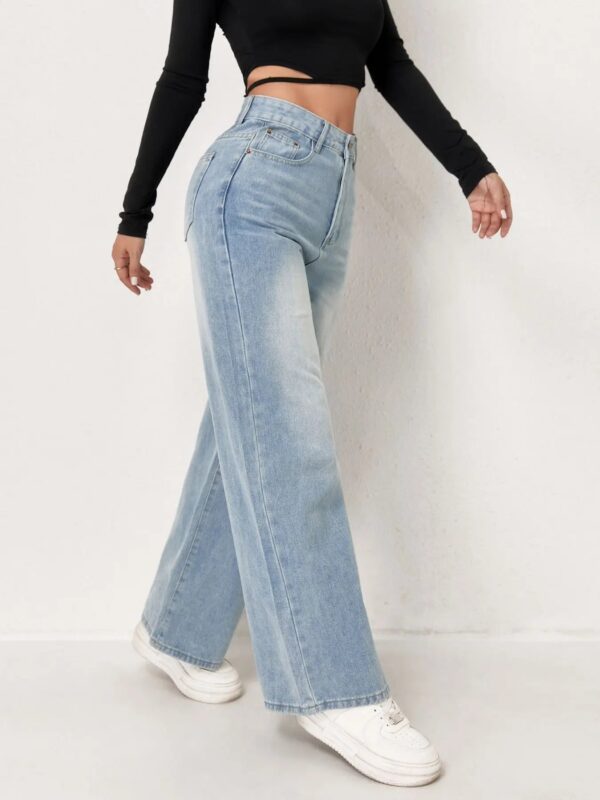 S97f94b074f0e4bc7ba645038ba339a80q.jpg European and N Trend Washed Blue Wide Leg Jeans Women Jeans Women Comfortable Fashion All-matching Trend Jeans