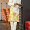 Men's chic casual white geometric print two-piece suit
