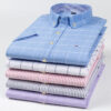 S987b9169d226400db050f17c445a7b83J.jpg Fashionable Men's Shirt Short Sleeve 100% Cotton Oxford Stripe Plaid Formal Men's Casual Social Shirt Available in Large Sizes