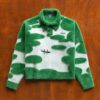 Men Casual Versatile Rugby Knit Sweater for Autumn and Winter Niche Design Green Exploration Pattern Embroidery Loose Pullover