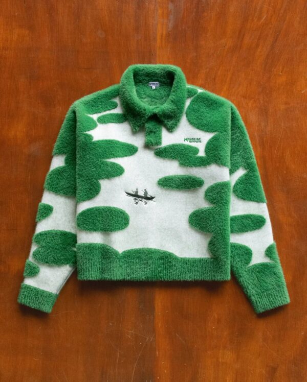 Men Casual Versatile Rugby Knit Sweater for Autumn and Winter Niche Design Green Exploration Pattern Embroidery Loose Pullover