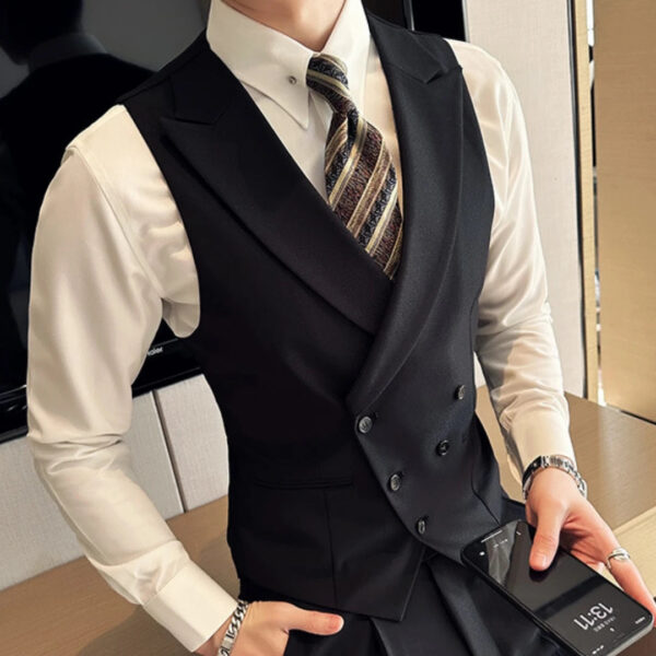 S98cb9e08c97d4f089dbaf668b0ef5e088.jpg Men Vest Black With Lapel Solid Double Button Waistcoat For Wedding Groom Banquet Business Casual Work Daily Men Suit Vest