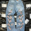 Hip Hop Cherry Blossom Embroidered Jeans Vintage Low Waist Wide Leg Trousers Y2K Clothes Mens Womes Embroidered Baggy Jeans