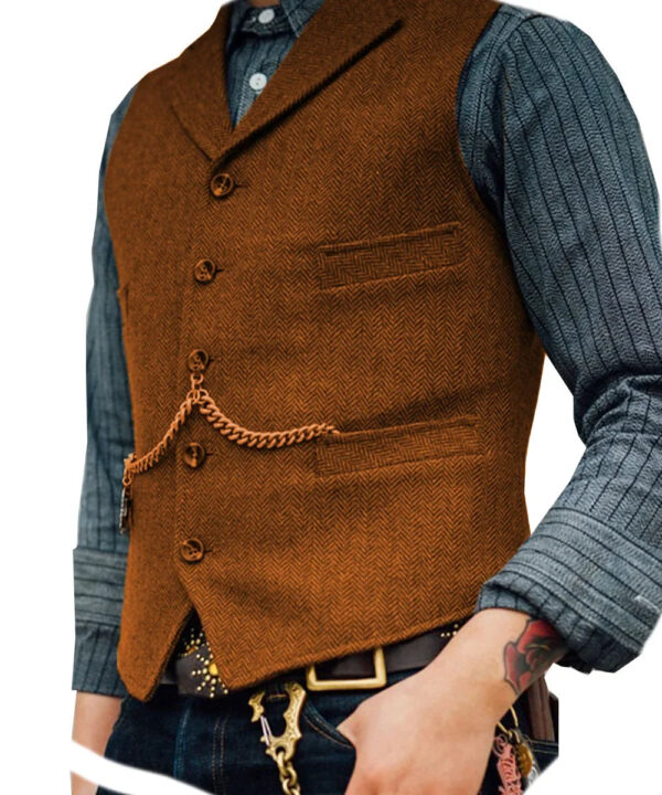S99a8c3dd102d45a3bbfe82defb36e7cbj.jpg Wool Tweed Men's Suits Vest for Groomsmen Wedding Lapel Casual Slim Business Vests Sleeveless Waistcoat Male Gilet Homme Vests