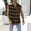 Men's Summer Fashion Casual Plaid Print Sleeveless T Shirt Vest Buckle Sanding 2023 Korean Style Mens Tank Tops Beach Vest