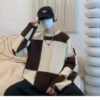S9a69bc649f9b4c7783e5571becd8bd86C.jpg Plaid Sweater Men Spring and Autumn New Splicing Pullovers O-Neck Fashion Loose Minimalist Casual Long-sleeved Knitted Tops
