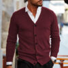 S9ad00fcca2f743d19520178431d1227eo.jpg Spring Autumn Mens Solid Color Knitted Cardigan Fashion V-Neck Long Sleeve Slim Fit Sweater Coat with Pockets Men Knit Outwear