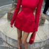 Mozision Double Bow Long Sleeve Sexy Mini Dress For Women Autumn Winter New Solid High Waist Bodycon Club Party Dress Elegant