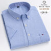 S9b3f8719a7694b5f9367e5c56f0e5bcc7.jpg Fashionable Men's Shirt Short Sleeve 100% Cotton Oxford Stripe Plaid Formal Men's Casual Social Shirt Available in Large Sizes