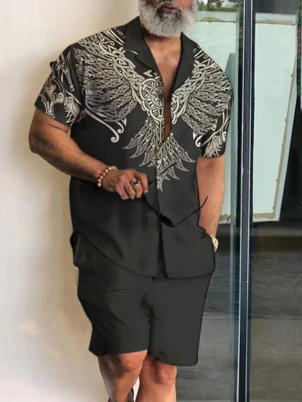 S9bb5c6a4730d4051b70f40c67a8057c0o.jpg 2024 Summer Men's Temperament Shirt Set Men's Hawaii Vacation Short Sleeve Top Drawstring Shorts 2 Pcs Boutique Party Dresses